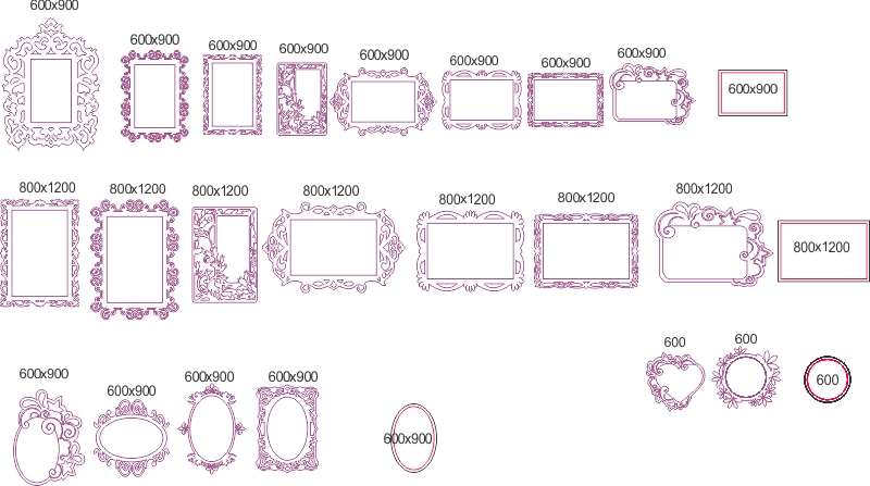 طرح مجموعه قاب آینه زیبا مناسب برای استفاده در دستگاه های cnc چوب و cnc لیزر - elegant mirror frame set dxf file