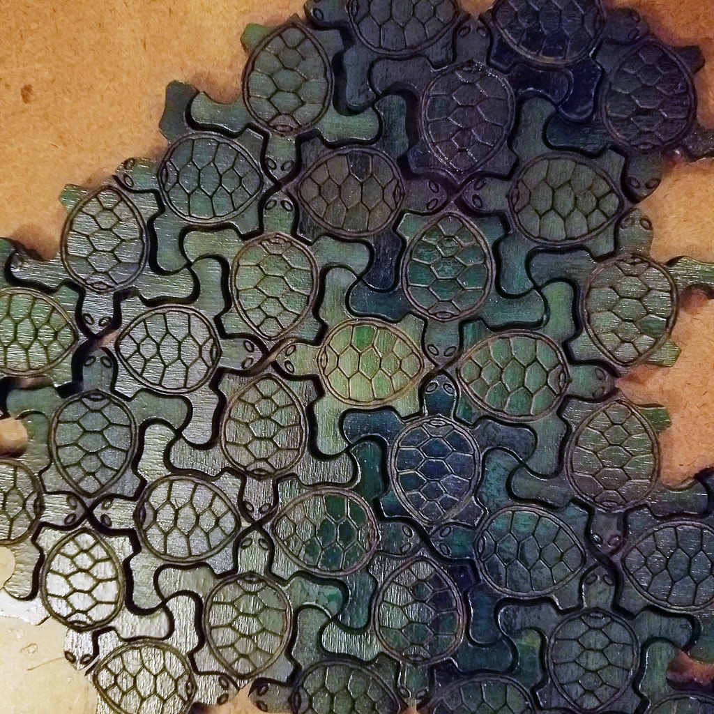 طرح کاشی چوبی لاک پشت مناسب برای استفاده در دستگاه های cnc چوب و cnc لیزر - laser cut wooden tiling turtles svg file