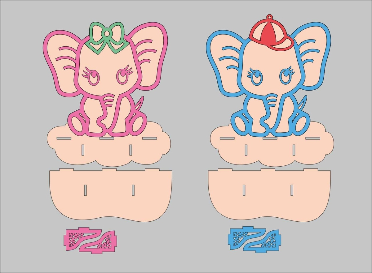 طرح قفسه چوبی فیل کوچولو مناسب برای استفاده در دستگاه های cnc چوب و cnc لیزر - laser cut wooden baby elephants shelf cdr file