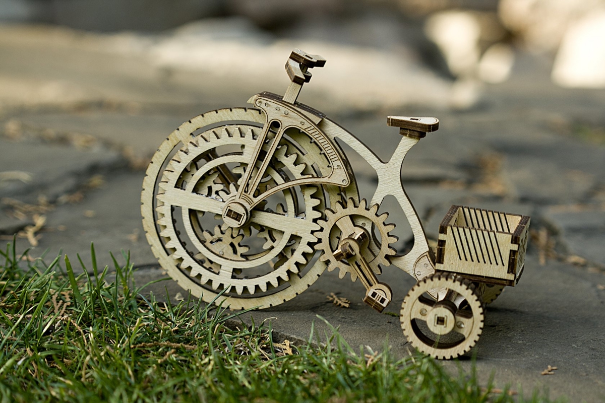 طرح دوچرخه مکانیکی چوبی مناسب برای استفاده در دستگاه های cnc چوب و cnc لیزر - laser cut wooden mechanical bike dxf file