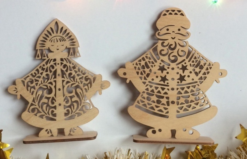 طرح تاج و تخت طرح بابا نوئل روسی مناسب برای استفاده در دستگاه های cnc چوب و cnc لیزر - laser cut ded moroz and snegurochka christmas decoration russian santa father frost cdr file
