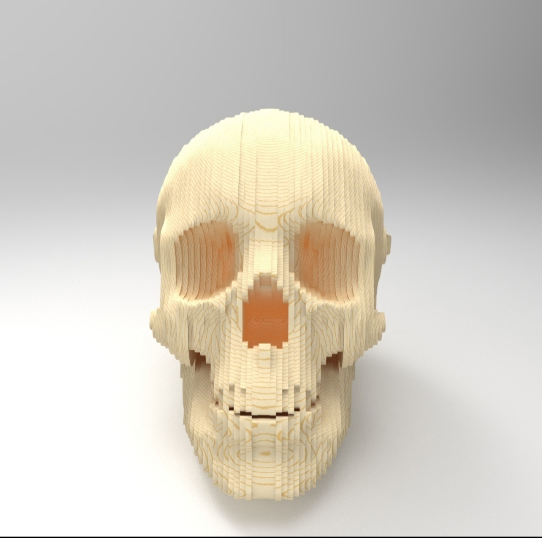 طرح سه بعدی جمجمه چوبی مناسب برای استفاده در دستگاه های cnc چوب و cnc لیزر - laser cut 3d wooden skull cdr file