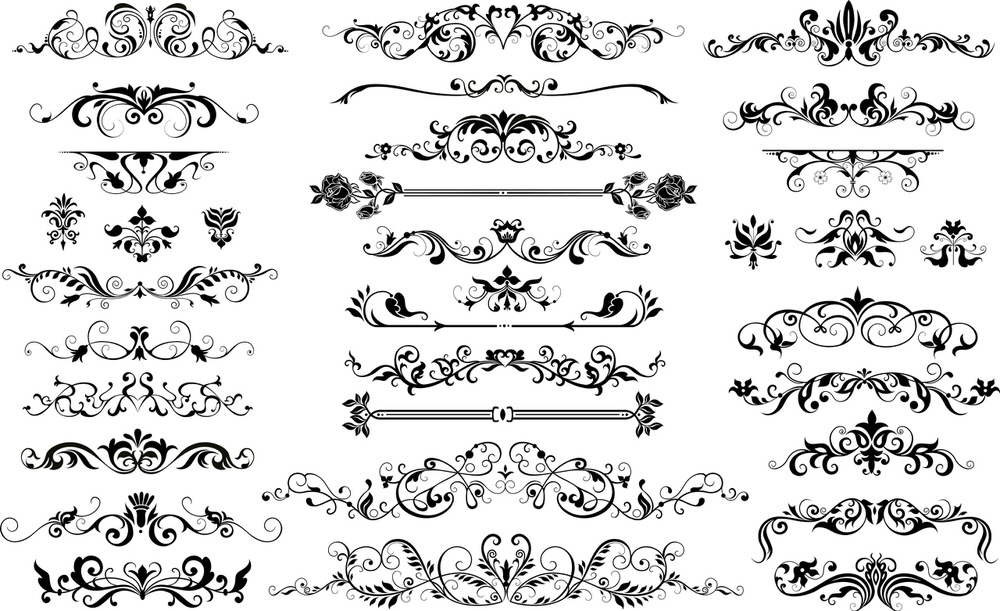 طرح فایل وکتور مجموعه حاشیه گلدار . مناسب برای استفاده در دستگاه های cnc چوب و cnc لیزر - floral border vector set eps file