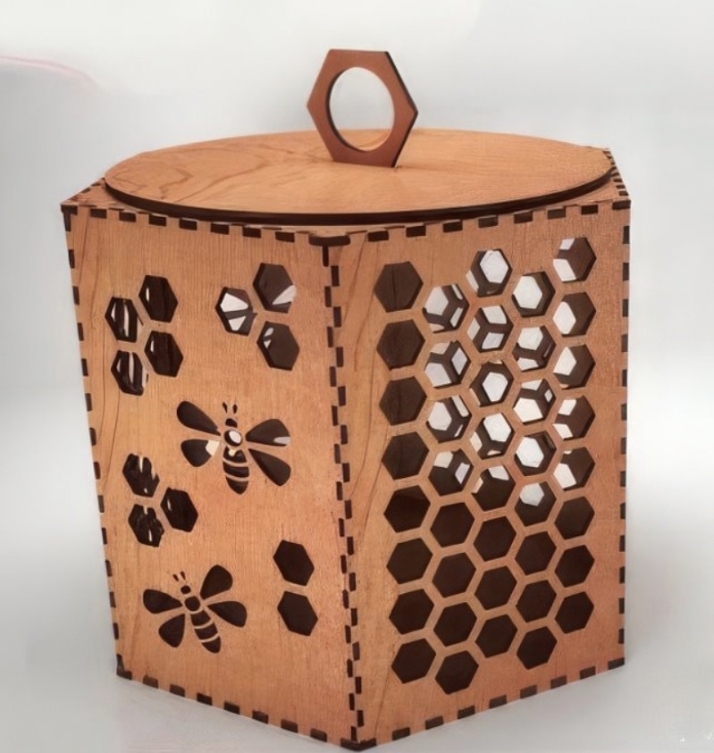 طرح جعبه عسل چوبی مناسب برای استفاده در دستگاه های cnc چوب و cnc لیزر - laser cut wood honey box cdr file