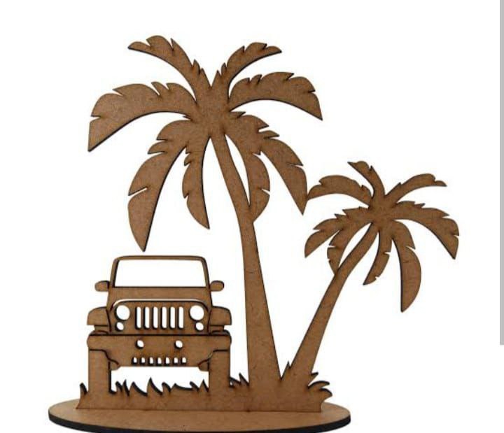 طرح درختان نخل ساحلی و جیپ سوغاتی مناسب برای استفاده در دستگاه های cnc چوب و cnc لیزر - laser cut beach palm trees jeep souvenir svg file
