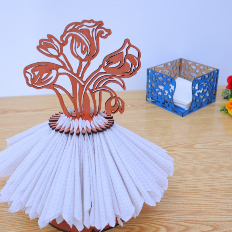 طرح جا دستمال سفره طرح گل مناسب برای استفاده در دستگاه های cnc چوب و cnc لیزر - laser cut flower napkin holder table decor dxf file