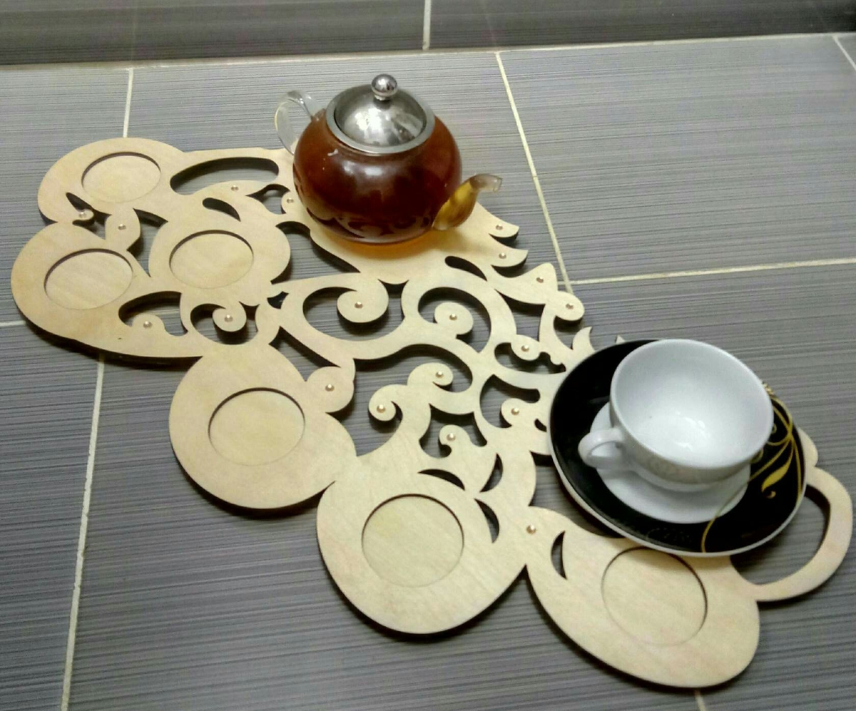 طرح سینی چای چوبی تزئینی مناسب برای استفاده در دستگاه های cnc چوب و cnc لیزر - laser cut wooden decorative tea tray dxf file