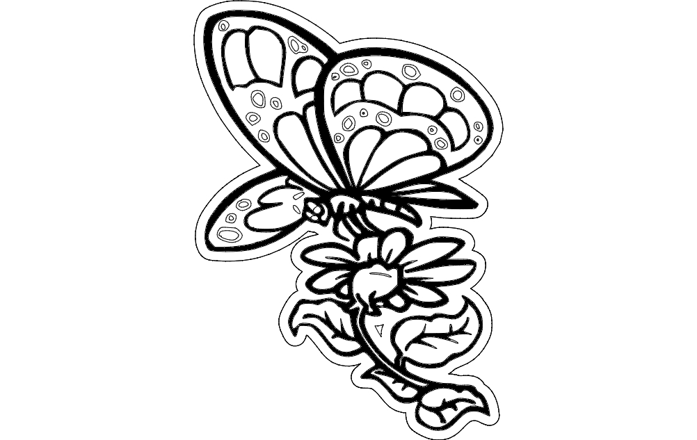 طرح پروانه با طرح گل مناسب برای استفاده در دستگاه های cnc چوب و cnc لیزر - butterfly with flower dxf file