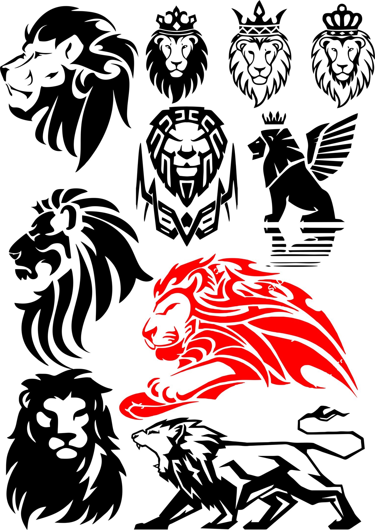 طرح مجموعه وکتور شیر مناسب برای استفاده در دستگاه های cnc چوب و cnc لیزر - lion vector set cdr file
