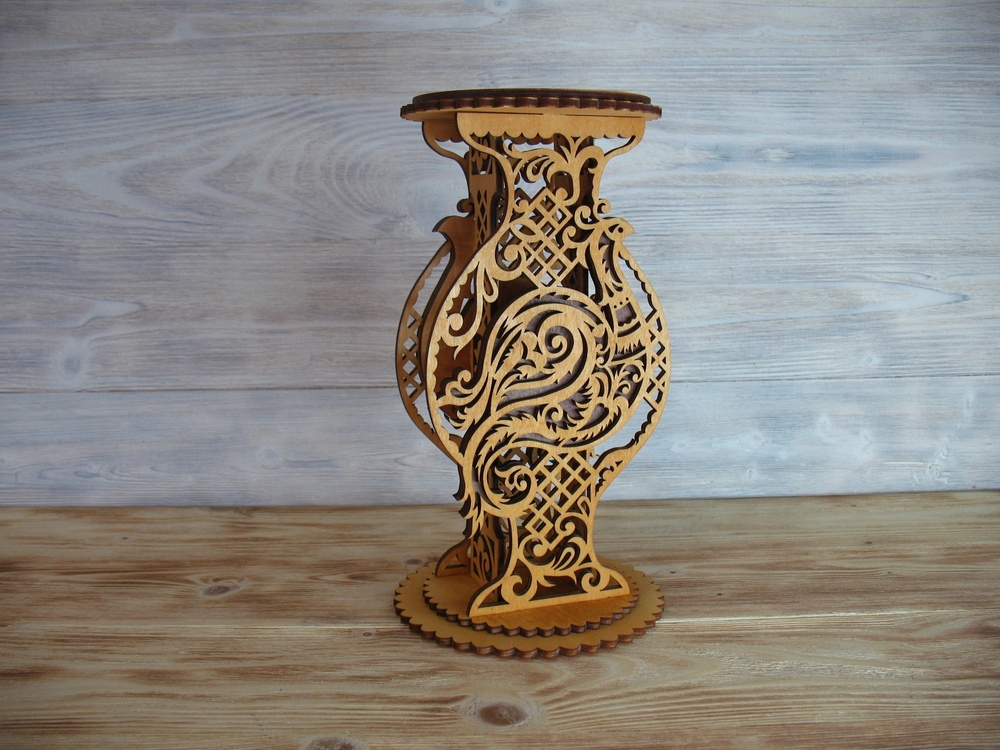 طرح گلدان چوبی تزئینی طرح گل مناسب برای استفاده در دستگاه های cnc چوب و cnc لیزر - laser cut decorative vase wooden flower stand cdr file
