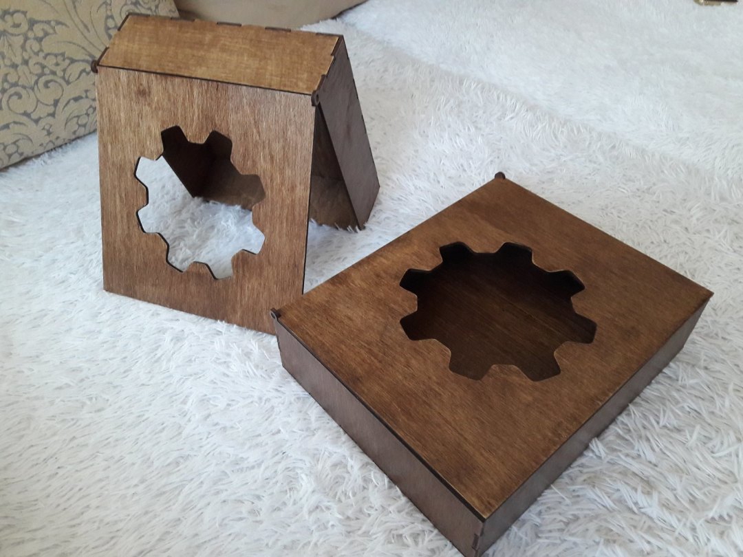 طرح جعبه تخته سه لا با چرخ دنده مناسب برای استفاده در دستگاه های cnc چوب و cnc لیزر - laser cut plywood box with gear cdr file