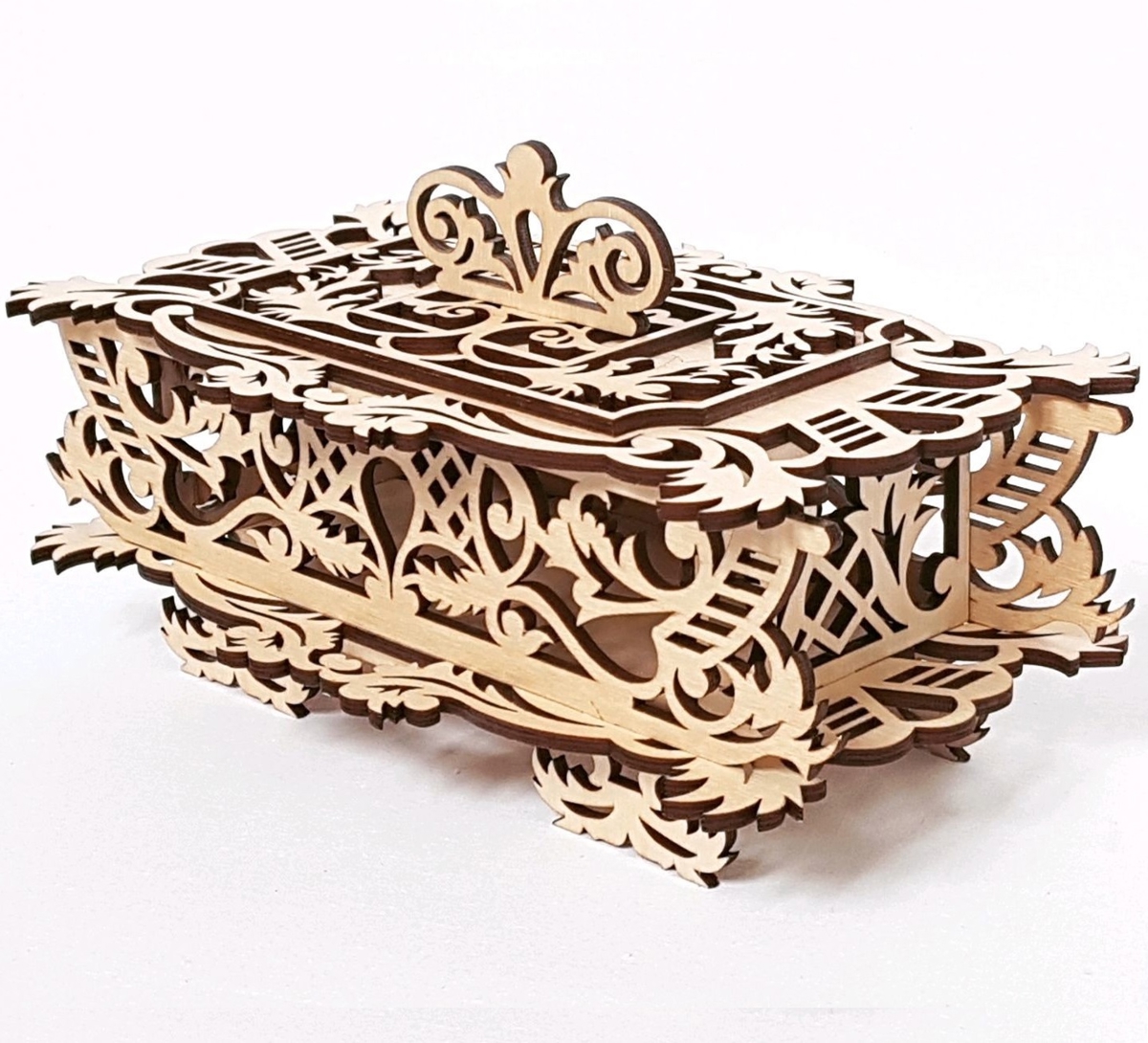 طرح سبد چوبی تزئینی با درب مناسب برای استفاده در دستگاه های cnc چوب و cnc لیزر - laser cut decorative wooden basket with lid dxf file