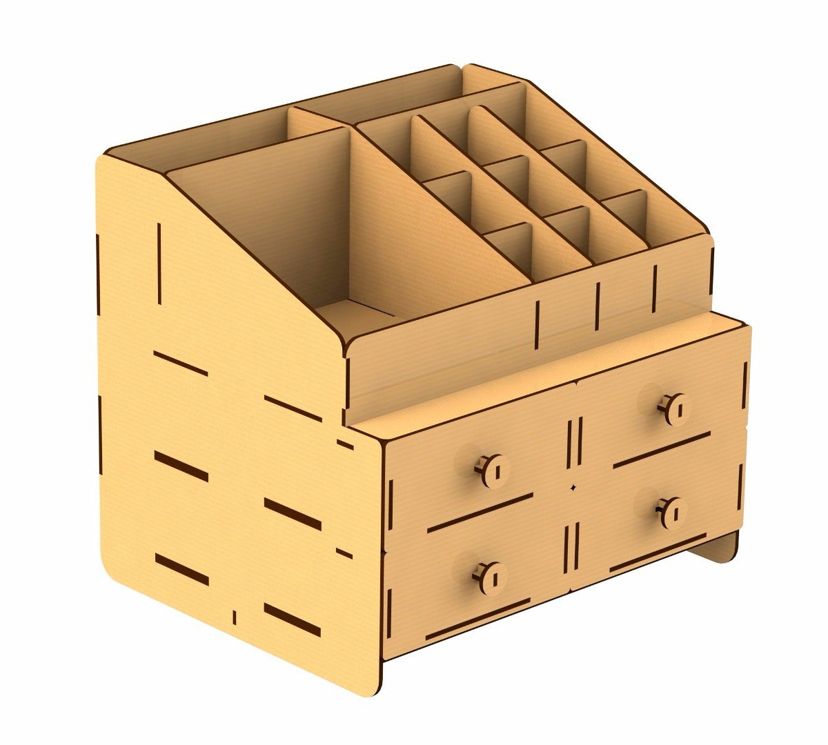 طرح جعبه چوبی رومیزی با کشو مناسب برای استفاده در دستگاه های cnc چوب و cnc لیزر - laser cut wooden desktop organizer storage box with drawer cdr file