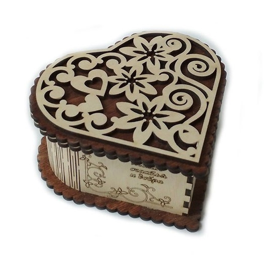 طرح جعبه کادویی قلبی شکل مناسب برای استفاده در دستگاه های cnc چوب و cnc لیزر - laser cut decorative heart shaped gift box cdr file