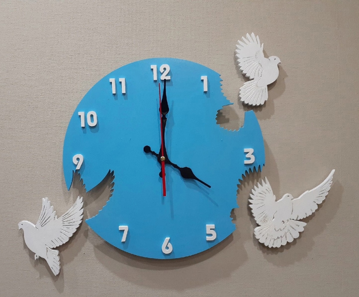 طرح ساعت دیواری طرح کبوتر مناسب برای استفاده در دستگاه های cnc چوب و cnc لیزر - laser cut pigeon wall clock cdr file