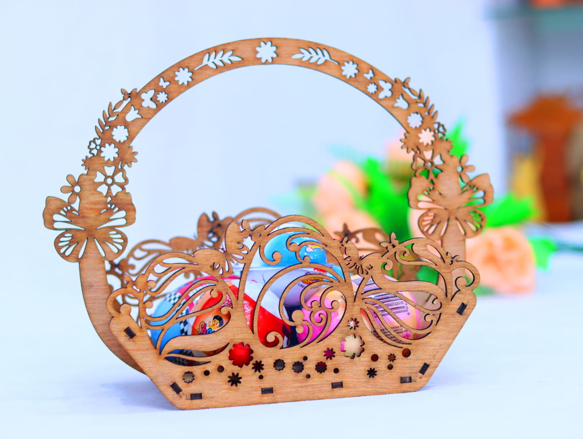 طرح سبد چوبی عید پاک مناسب برای استفاده در دستگاه های cnc چوب و cnc لیزر - laser cut wooden easter basket cdr file