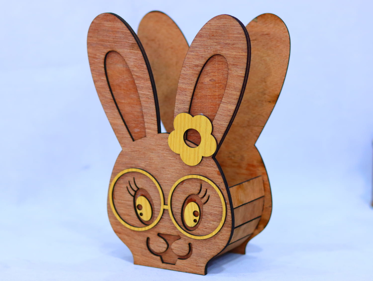 طرح سه بعدی سبد خرگوش عید پاک مناسب برای استفاده در دستگاه های cnc چوب و cnc لیزر - laser cut easter bunny basket 3mm cdr file