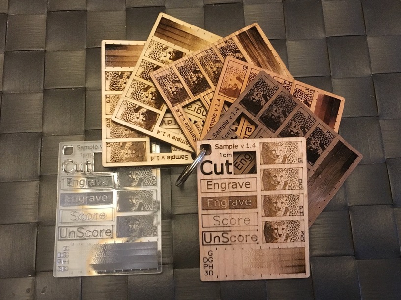 طرح قالب تست مواد glowforge مناسب برای استفاده در دستگاه های cnc چوب و cnc لیزر - laser cut glowforge materials test template svg file