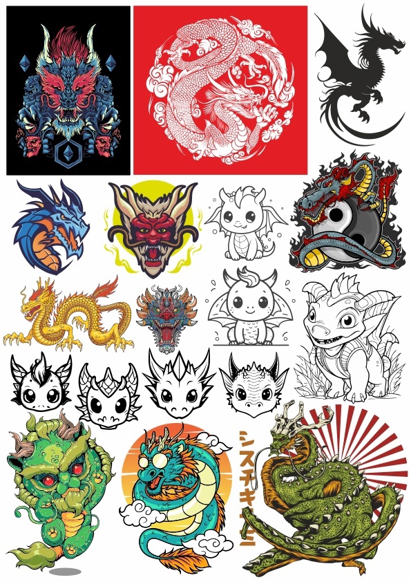 طرح استیکر بچه اژدها مناسب برای استفاده در دستگاه های cnc چوب و cnc لیزر - baby dragon stickers cdr file