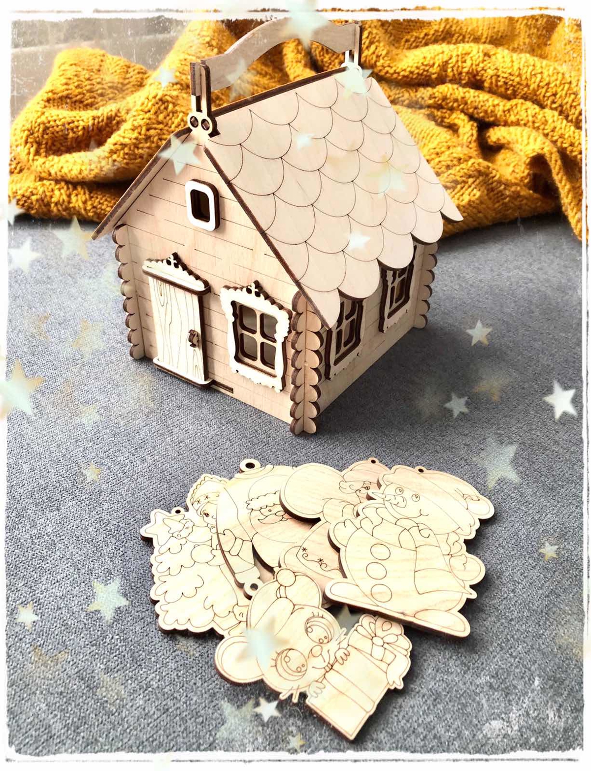 طرح خانه با دسته و سبد جعبه شیرینی مناسب برای استفاده در دستگاه های cnc چوب و cnc لیزر - laser cut house with handle candy box basket cdr file