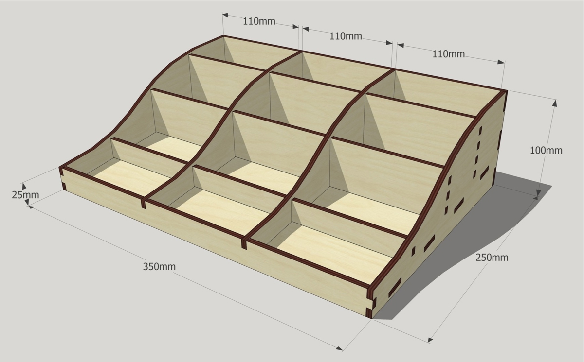 طرح لایه باز جعبه چوبی مناسب برای استفاده در دستگاه های cnc چوب و cnc لیزر - laser cut wood organizer template cdr file