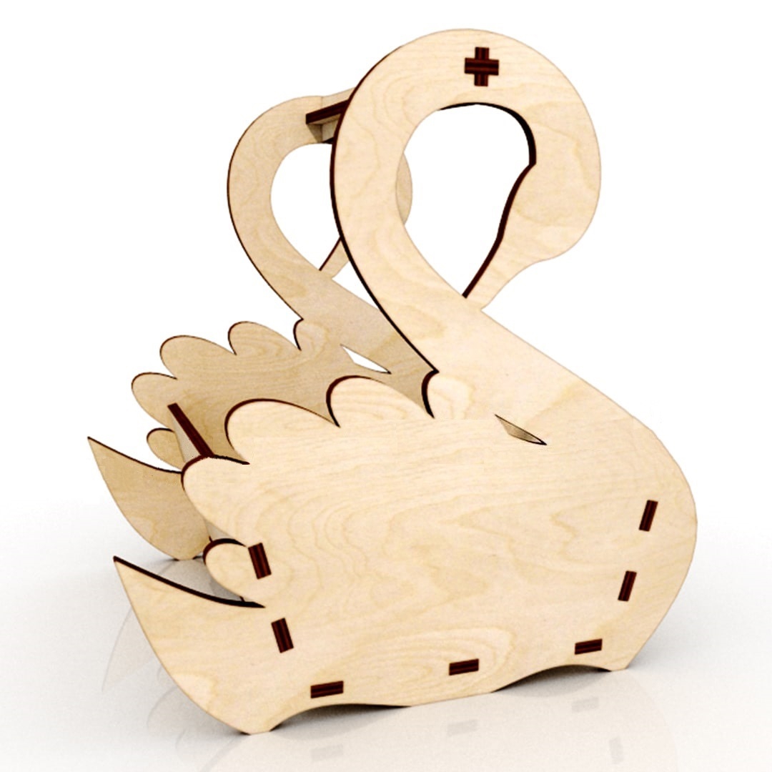 طرح جعبه گل قو چوبی مناسب برای استفاده در دستگاه های cnc چوب و cnc لیزر - laser cut wooden swan flower box basket cdr file