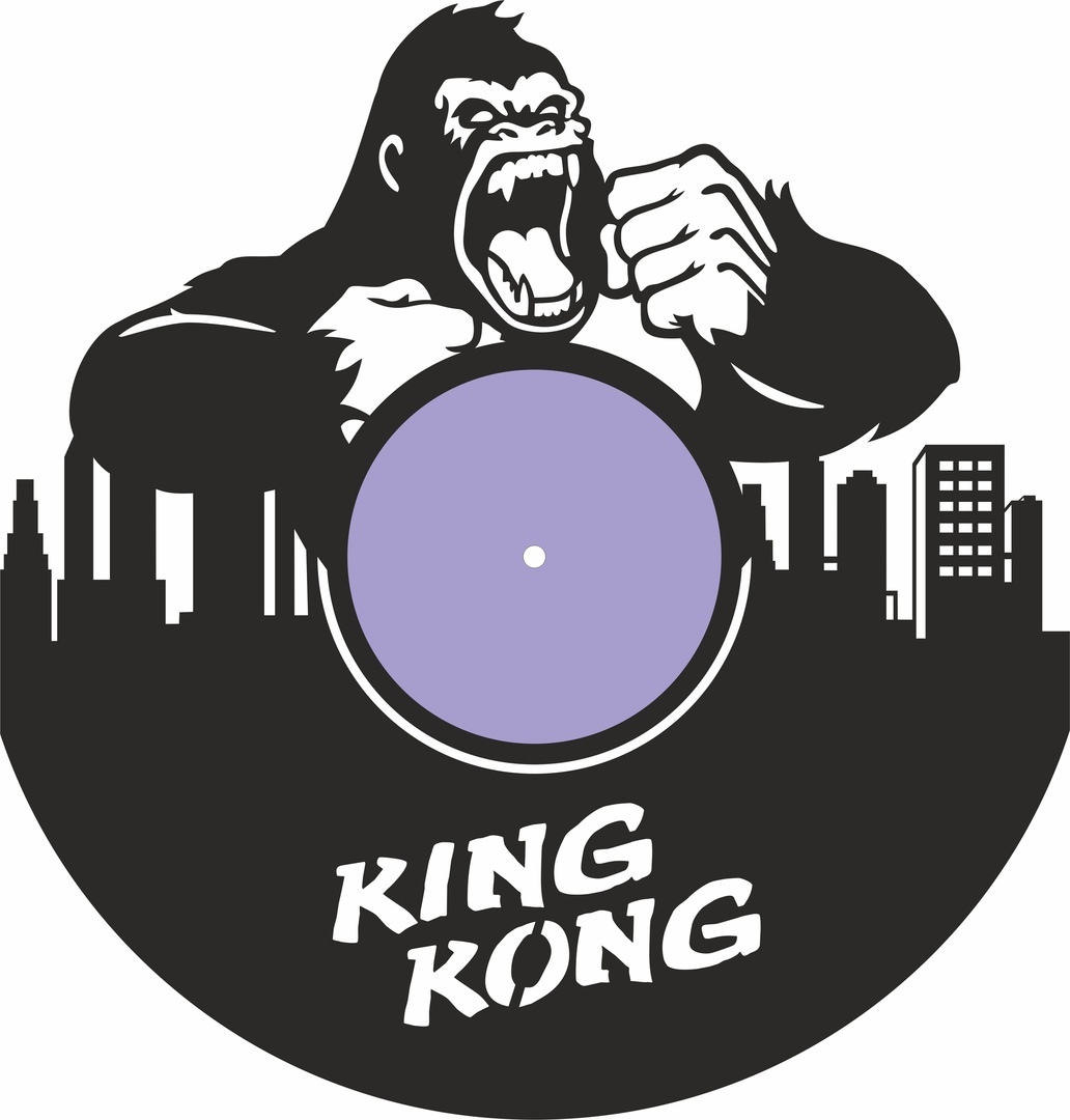 طرح ساعت دیواری وینیل کینگ کونگ مناسب برای استفاده در دستگاه های cnc چوب و cnc لیزر - laser cut king kong vinyl record wall clock cdr file
