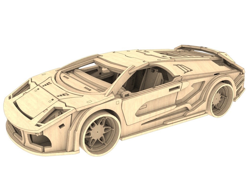طرح پازل سه بعدی لامبورگینی مناسب برای استفاده در دستگاه های cnc چوب و cnc لیزر - laser cut lamborghini 3d puzzle cdr file