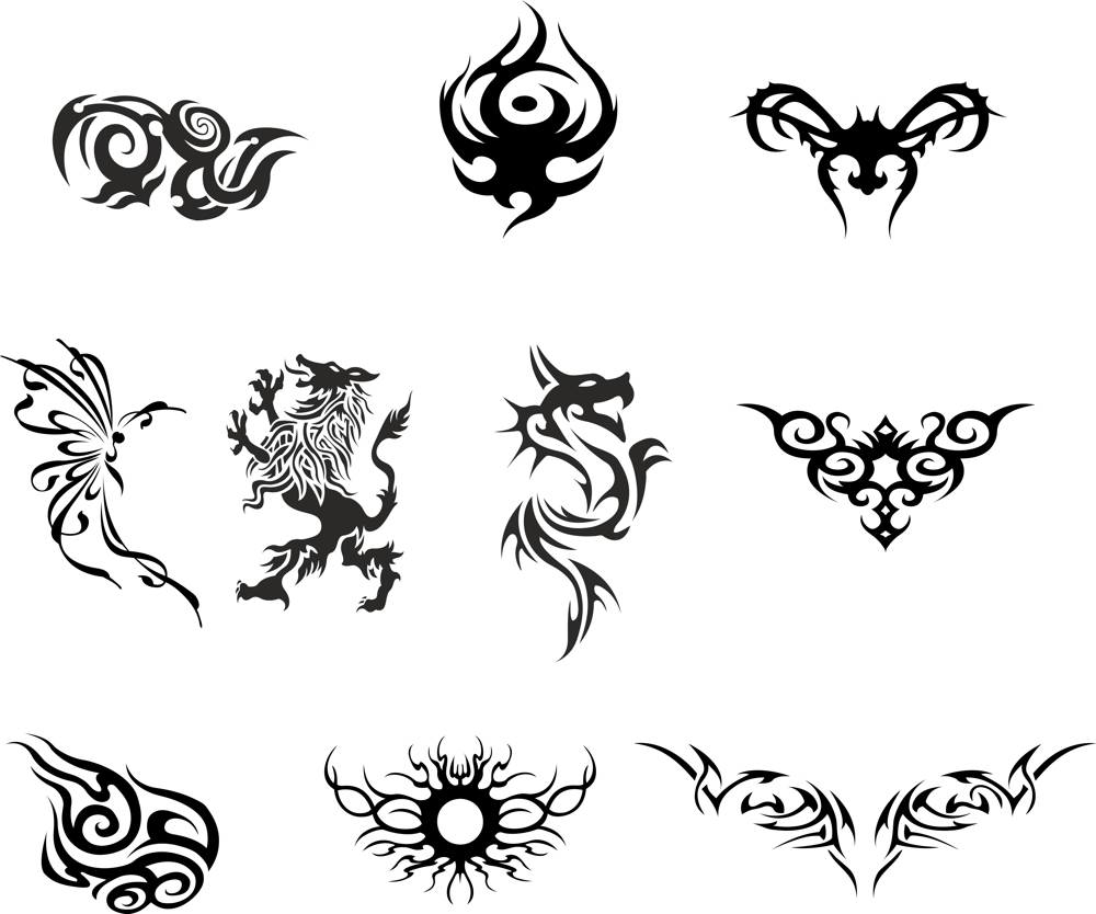 طرح فایل وکتور طرح خالکوبی اژدها مناسب برای استفاده در دستگاه های cnc چوب و cnc لیزر - silhouette dragon tattoo vector set cdr file