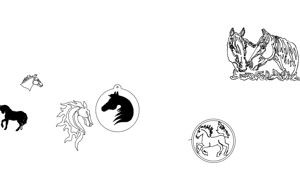 طرح چند تکه سر اسب مناسب برای استفاده در دستگاه های cnc چوب و cnc لیزر - horses heads multiple dxf file