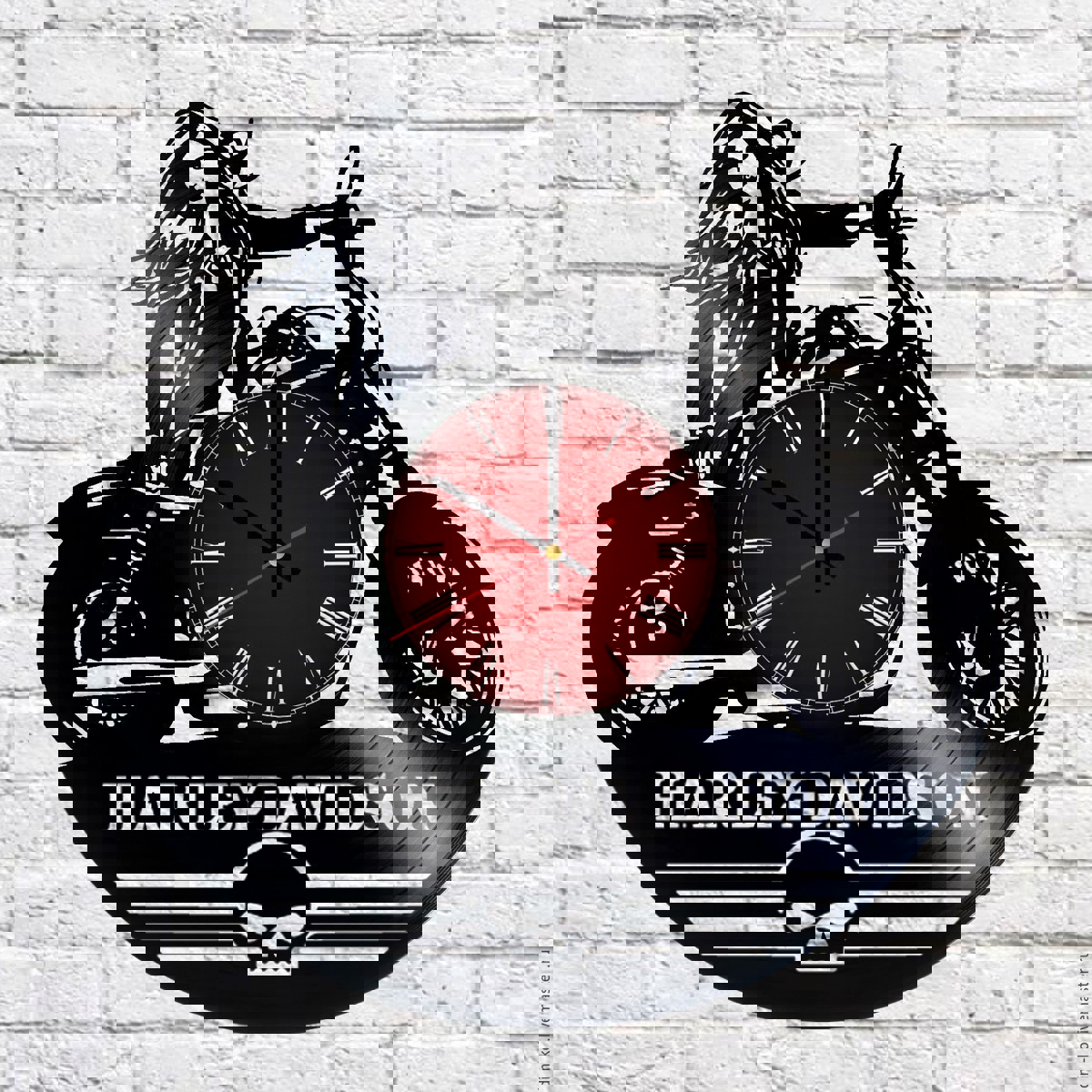 طرح ساعت دیواری وینیل هارلی دیویدسون مناسب برای استفاده در دستگاه های cnc چوب و cnc لیزر - harley davidson vinyl record wall clock cdr file
