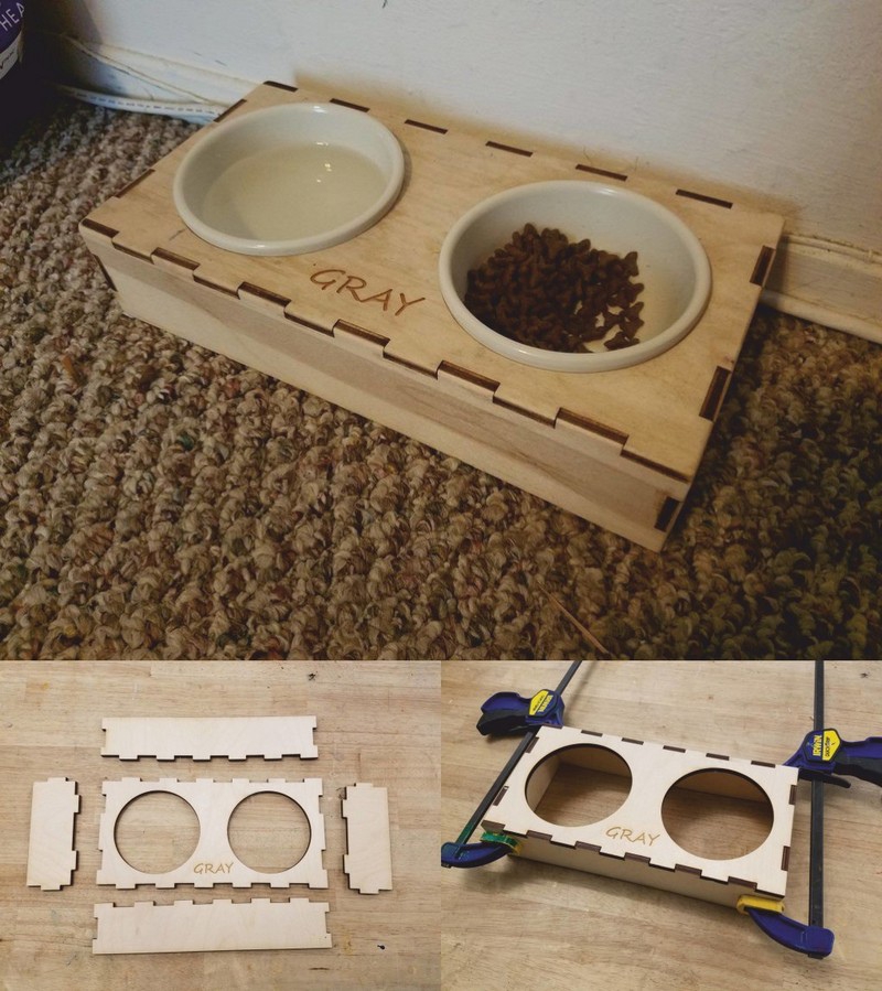 طرح ظرف غذای حیوانات خانگی مناسب برای استفاده در دستگاه های cnc چوب و cnc لیزر - laser cut pet food bowl stand dxf file
