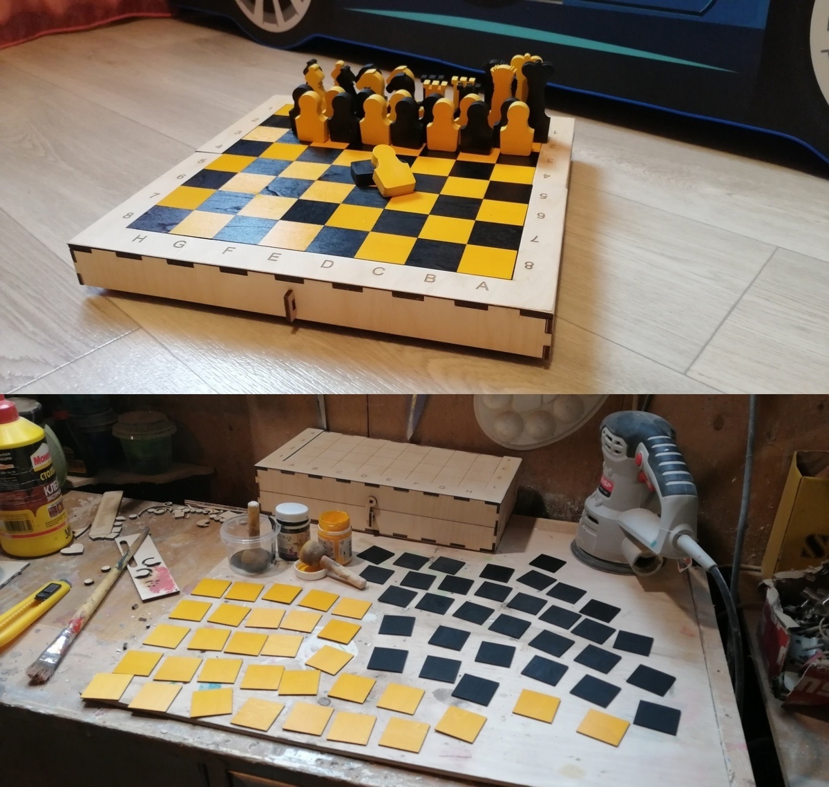 طرح ست شطرنج قابل حمل مناسب برای استفاده در دستگاه های cnc چوب و cnc لیزر - laser cut portable chess set template cdr file