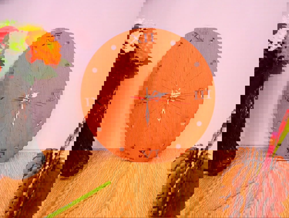 طرح ساعت دیواری مینیمال مناسب برای استفاده در دستگاه های cnc چوب و cnc لیزر - laser cut minimalist wall clock dxf file