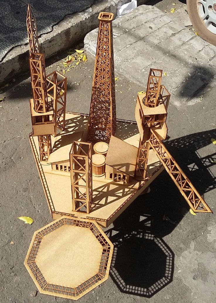 طرح پازل سه بعدی سکوی روغن مناسب برای استفاده در دستگاه های cnc چوب و cnc لیزر - laser cut oil platform 3d puzzle cdr file