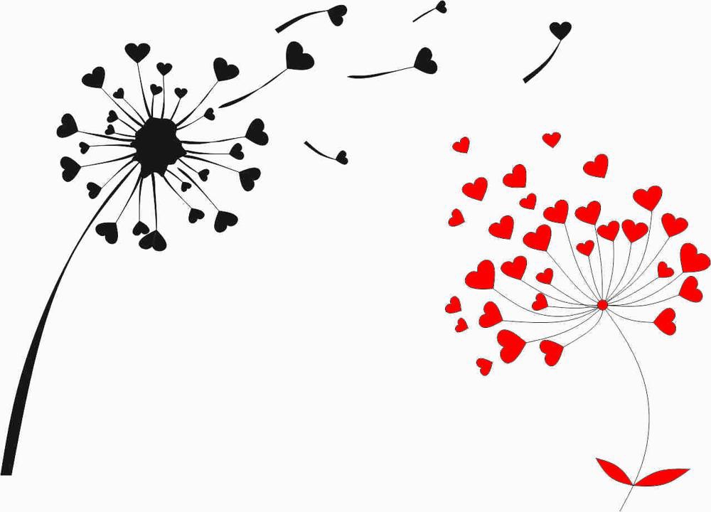 طرح گل قاصدک به شکل قلب مناسب برای استفاده در دستگاه های cnc چوب و cnc لیزر - heart shape oduvan dandelion print cdr file