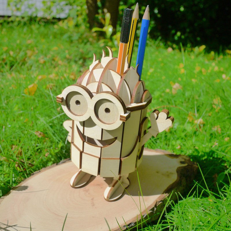 طرح جا مدادی مینیون مناسب برای استفاده در دستگاه های cnc چوب و cnc لیزر - minion pencil holder dxf file