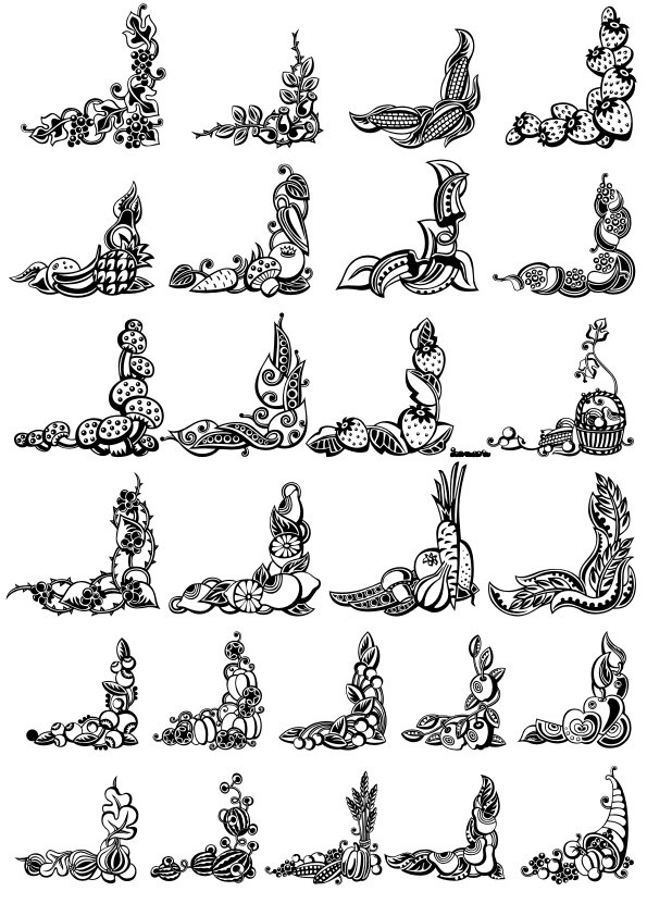 طرح مجموعه گوشه‌های دکور مناسب برای استفاده در دستگاه های cnc چوب و cnc لیزر - decor corners set cdr file