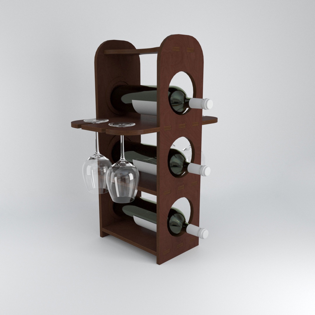 طرح جا بطری نوشابه مینی بار و جا لیوانی مناسب برای استفاده در دستگاه های cnc چوب و cnc لیزر - laser cut minibar wine bottles rack and glasses holder cdr file