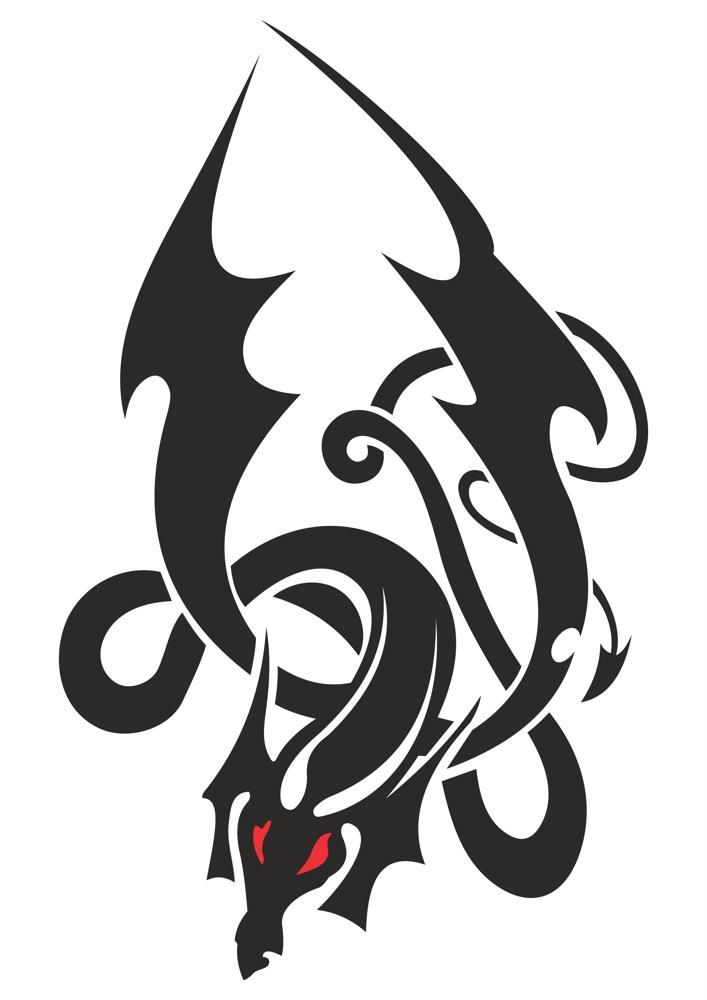 طرح خالکوبی اژدهای ژاپنی مناسب برای استفاده در دستگاه های cnc چوب و cnc لیزر - japanese dragon tattoo stencil vector cdr file