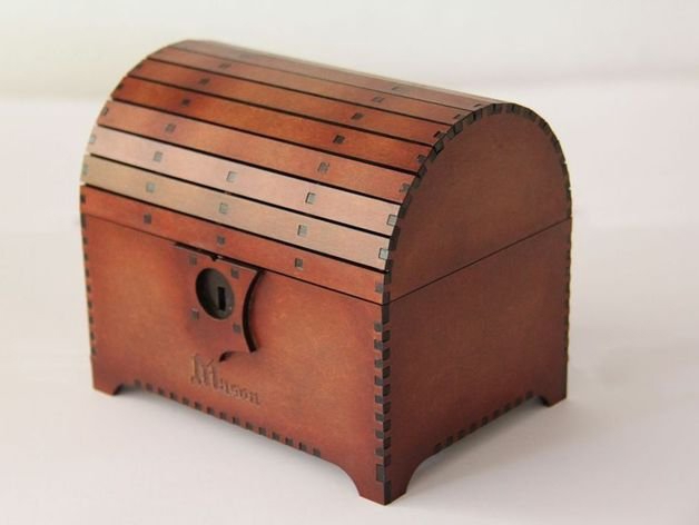 طرح صندوقچه گنج با قفل مناسب برای استفاده در دستگاه های cnc چوب و cnc لیزر - laser cut treasure chest with lock