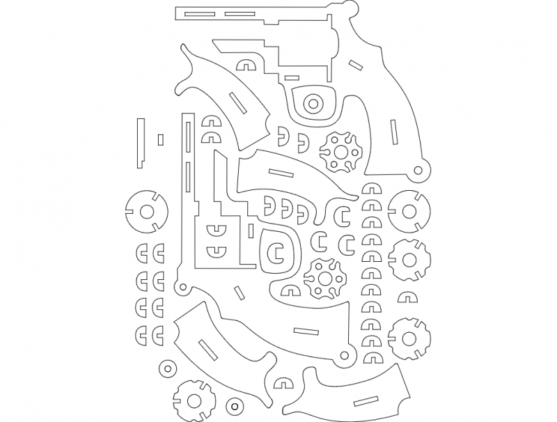 طرح تفنگ دو میلی‌متری مدل هفت‌تیر ۲ مناسب برای استفاده در دستگاه های cnc چوب و cnc لیزر - revolver 2 2mm dxf file