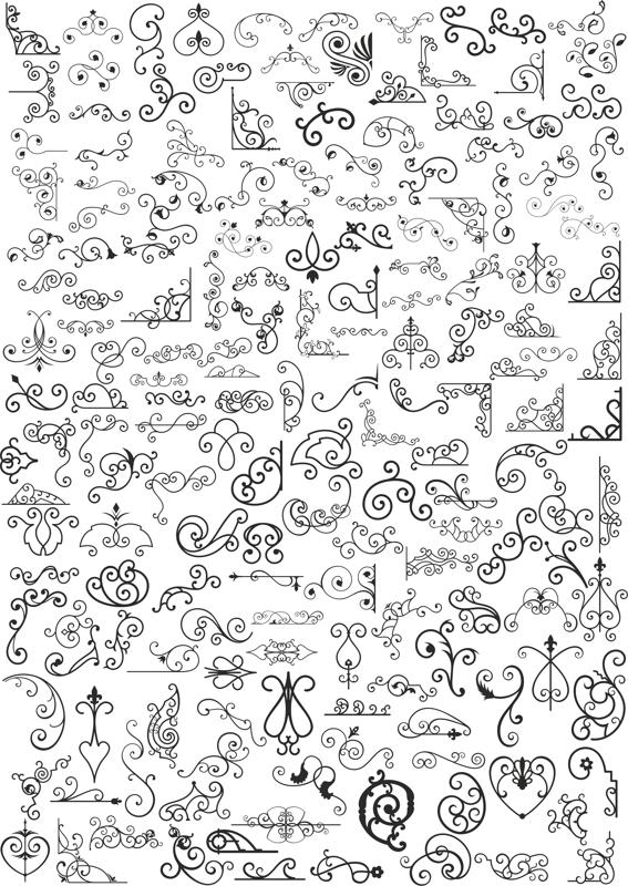 طرح المان های چرخشی گوشه ها مناسب برای استفاده در دستگاه های cnc چوب و cnc لیزر - set swirl elements corners design cdr file