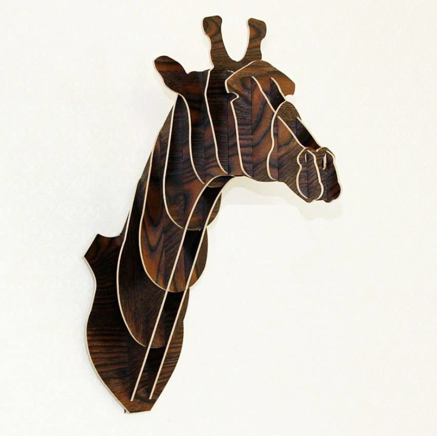 طرح سر زرافه چوبی طرح حیوان مناسب برای استفاده در دستگاه های cnc چوب و cnc لیزر - laser cut giraffe wooden animal head dxf file