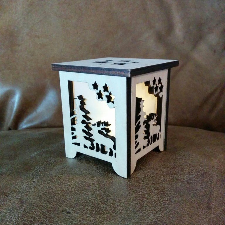 طرح فانوس نذری زمستانی مناسب برای استفاده در دستگاه های cnc چوب و cnc لیزر - laser cut winter votive lantern svg file