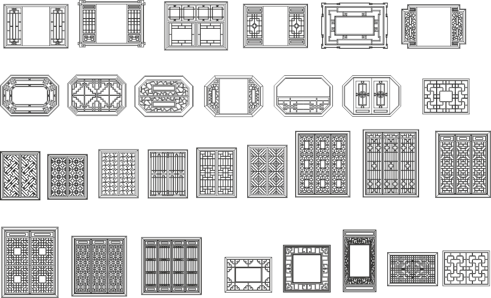 طرح وکتور طرح پنجره چینی مناسب برای استفاده در دستگاه های cnc چوب و cnc لیزر - chinese window patterns vectors cdr file