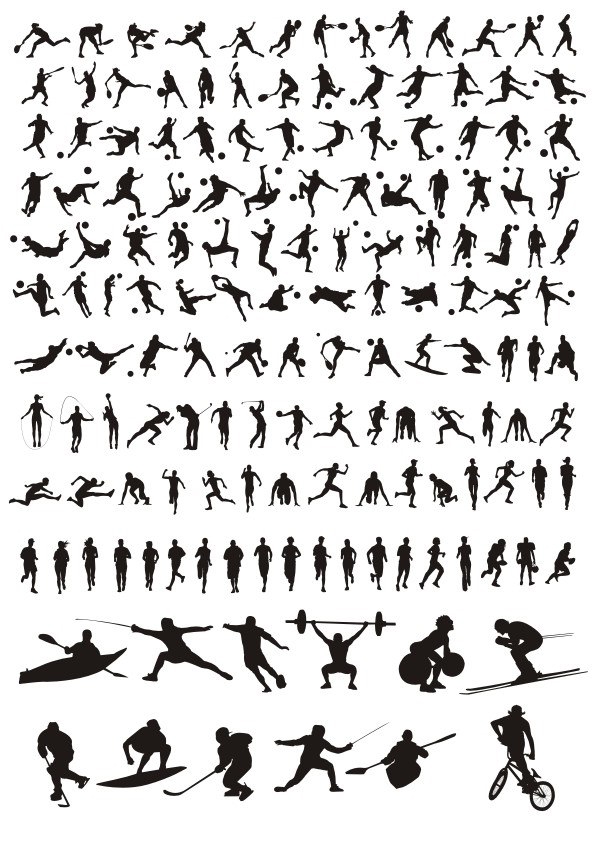 طرح وکتور هنری سیلوئت های ورزشی مناسب برای استفاده در دستگاه های cnc چوب و cnc لیزر - sports silhouettes vectors art cdr file