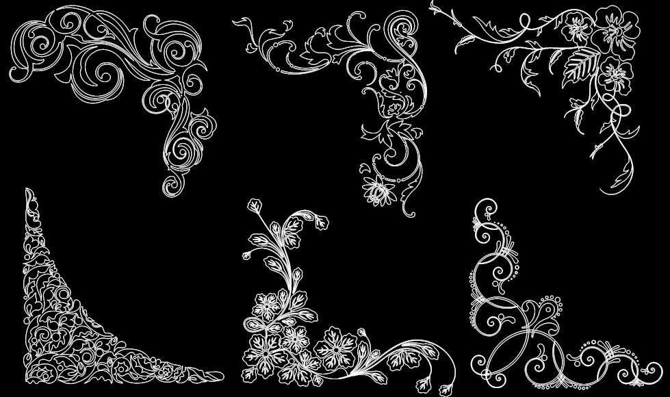 طرح گل گوشه مناسب برای استفاده در دستگاه های cnc چوب و cnc لیزر - floral corner designs dxf file