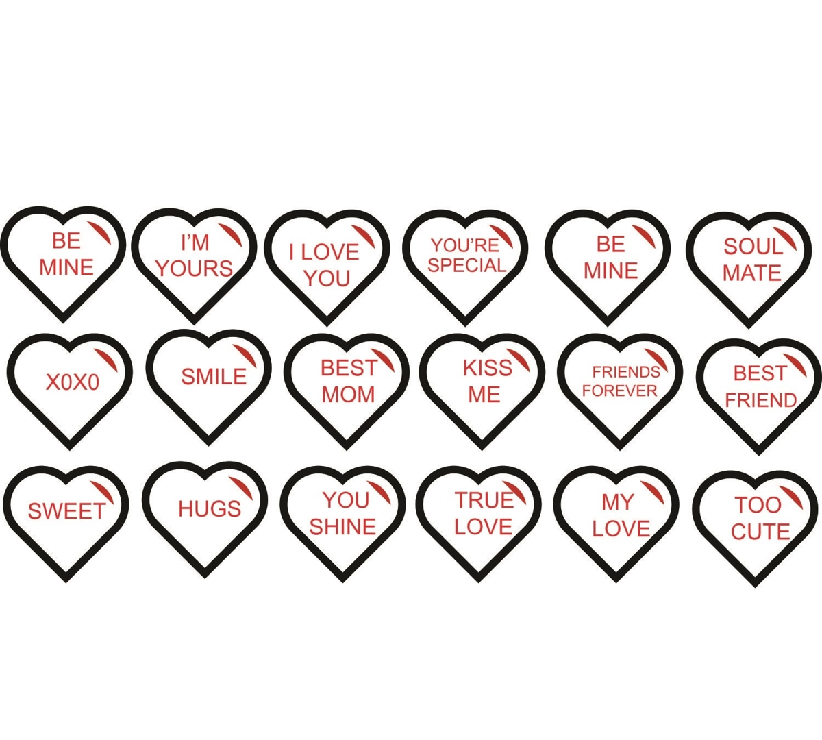 طرح فایل برش قلب آبنباتی مناسب برای استفاده در دستگاه های cnc چوب و cnc لیزر - laser cut candy heart cut outs svg file
