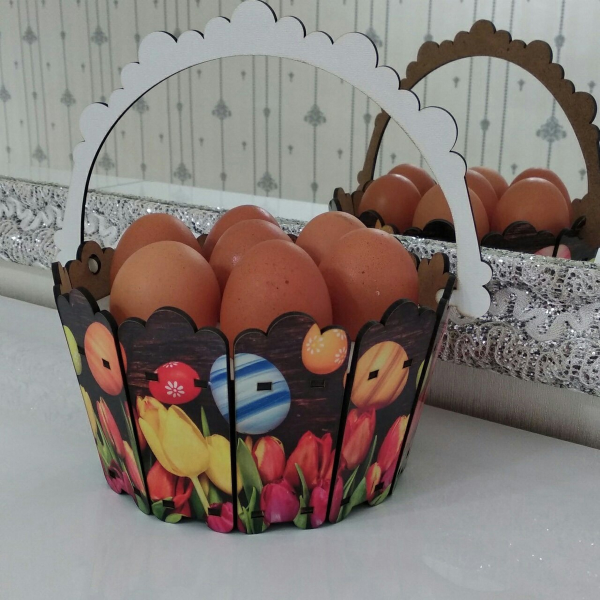 طرح سطل عید پاک مناسب برای استفاده در دستگاه های cnc چوب و cnc لیزر - laser cut easter bucket decor easter basket cdr file